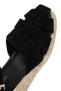 صندل زنانه مشکی چرم و جیر بنددار لژدار اسپادریل دری مد