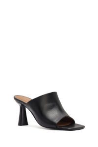 صندل زنانه مشکی چرم پاشنه‌دار دری مد