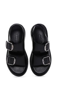 صندل زنانه مشکی چرمی راحتی با دو سگک دری مد