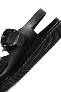 صندل زنانه مشکی چرمی راحتی با دو سگک دری مد