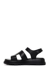 صندل زنانه مشکی چرمی راحتی دری مد