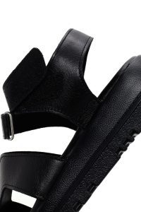 صندل زنانه مشکی چرمی راحتی دری مد