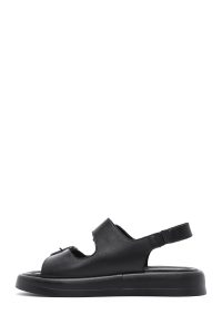 صندل زنانه مشکی چرمی کفی ضخیم دری مد