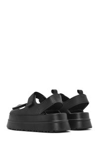 صندل زنانه مشکی ژله‌ای تخت ضخیم بندی دری مد