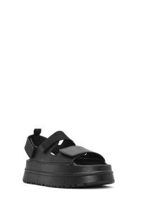 صندل زنانه مشکی ژله‌ای تخت ضخیم بندی دری مد