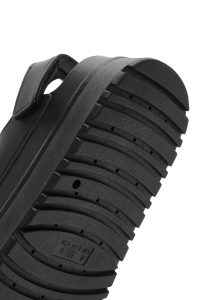 صندل زنانه مشکی ژله‌ای تخت ضخیم بندی دری مد