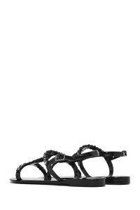 صندل زنانه مشکی ژله‌ای پشت‌باز نگین‌دار دری مد