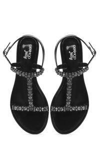 صندل زنانه مشکی ژله‌ای پشت‌باز نگین‌دار دری مد