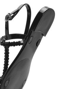 صندل زنانه مشکی ژله‌ای پشت‌باز نگین‌دار دری مد