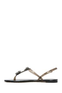 صندل زنانه مشکی ژله‌ای پشت‌باز نگین‌دار دری مد