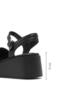 صندل زنانه مشکی کفی ضخیم چرمی راحتی دری مد