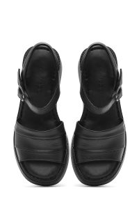 صندل زنانه مشکی کفی ضخیم چرمی راحتی دری مد