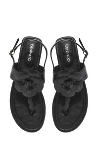 صندل زنانه مشکی گل‌دار انگشتی دری مد