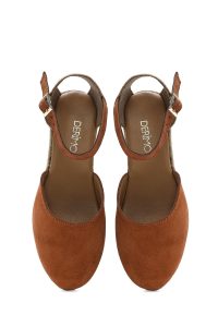 صندل زنانه نارنجی چرم و جیر بنددار لژدار اسپادریل دری مد