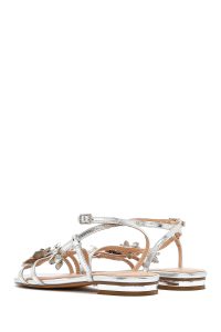 صندل زنانه نقره‌ای متالیک نگین‌دار بنددار دری مد