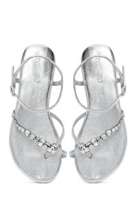 صندل زنانه نقره‌ای نگین‌دار انگشتی دری مد