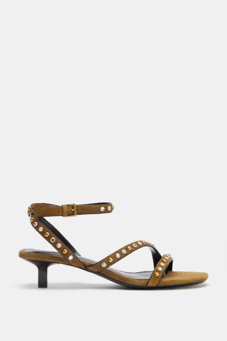 صندل زنانه پاشنه کوتاه جیر پرچ‌دار زارا – ZARA