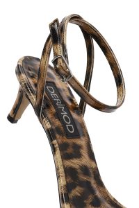 صندل زنانه پلنگی بنددار پاشنه کوتاه نازک ورنی دری مد