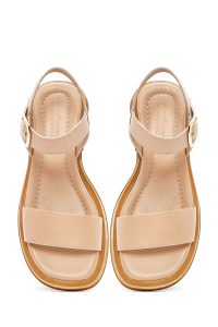 صندل زنانه چرم بژ بنددار مچ پا دری مد