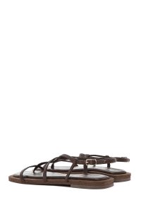 صندل زنانه چرم قهوه‌ای انگشتی دری مد