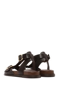 صندل زنانه چرم قهوه‌ای با بند مچ دری مد