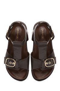 صندل زنانه چرم قهوه‌ای با بند مچ دری مد