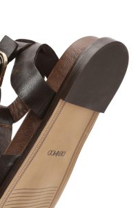 صندل زنانه چرم قهوه‌ای با بند مچ دری مد