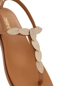 صندل زنانه چرم قهوه‌ای سگک‌دار انگشتی دری مد