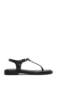 صندل زنانه چرم مشکی بنددار مچ پا انگشتی دری مد