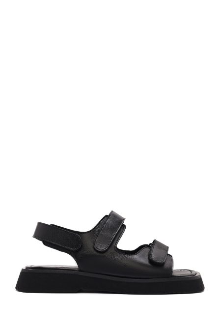 صندل زنانه چرم مشکی بندی دری مد