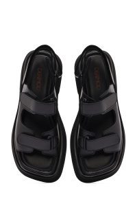 صندل زنانه چرم مشکی بندی دری مد