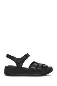 صندل زنانه چرم مشکی راحتی لژدار بندی دری مد