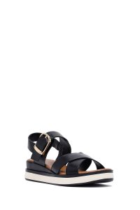 صندل زنانه چرم مشکی لژدار با بند مچ دری مد