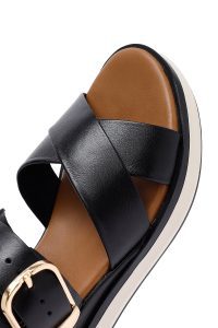 صندل زنانه چرم مشکی لژدار با بند مچ دری مد