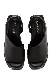 صندل زنانه چرم مشکی لژدار دری مد