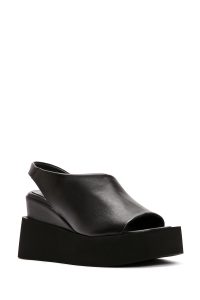 صندل زنانه چرم مشکی لژدار دری مد