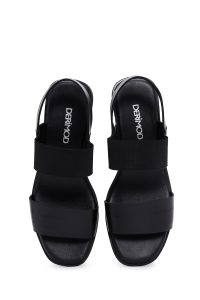 صندل زنانه چرم مشکی لژدار دری مد