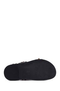 صندل زنانه چرم مشکی نگین‌دار دری مد