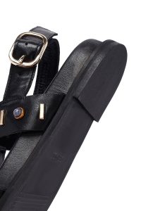 صندل زنانه چرم مشکی نگین‌دار دری مد