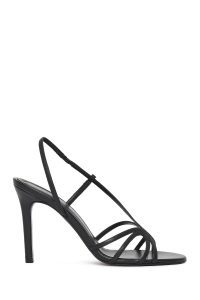 صندل زنانه چرم مشکی پاشنه‌بلند نازک دری مد