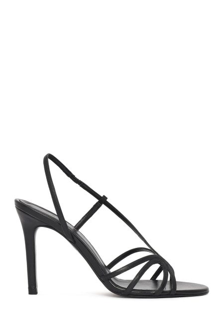 صندل زنانه چرم مشکی پاشنه‌بلند نازک دری مد