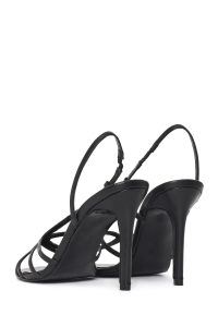 صندل زنانه چرم مشکی پاشنه‌بلند نازک دری مد