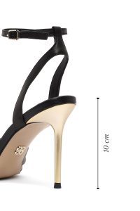صندل زنانه چرم مشکی پاشنه‌بلند نازک مچی بنددار دری مد