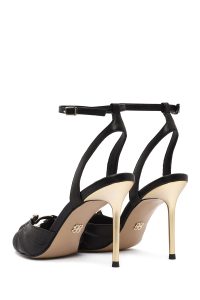 صندل زنانه چرم مشکی پاشنه‌بلند نازک مچی بنددار دری مد