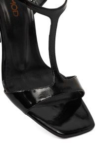 صندل زنانه چرم ورنی مشکی بنددار مچ پا پاشنه‌بلند دری مد