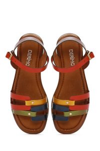 صندل زنانه چرمی رنگی مدل بدروم دری مد