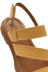 صندل زنانه چرمی زرد سگک‌دار دری مد