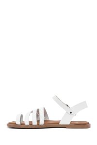 صندل زنانه چرمی سفید انگشتی بندی مدل بدروم دری مد