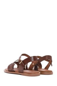 صندل زنانه چرمی قهوه‌ای انگشتی بندی مدل بدروم دری مد