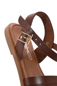 صندل زنانه چرمی قهوه‌ای انگشتی بندی مدل بدروم دری مد